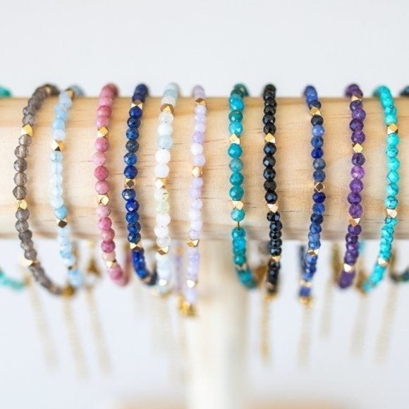 Teal Blue Gemstone Beaded Bracelet Stacking bracelet apatite gemstone bracelet - Picture 2 of 12